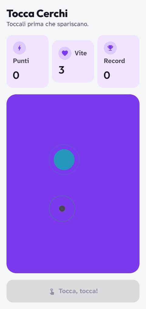 Tocca Cerchi, il gioco creato da Forgia: una partita in corso.